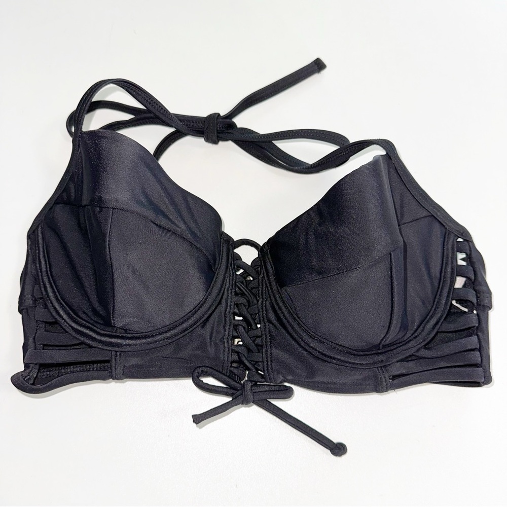 Black Lace-Up Women's Swim Top